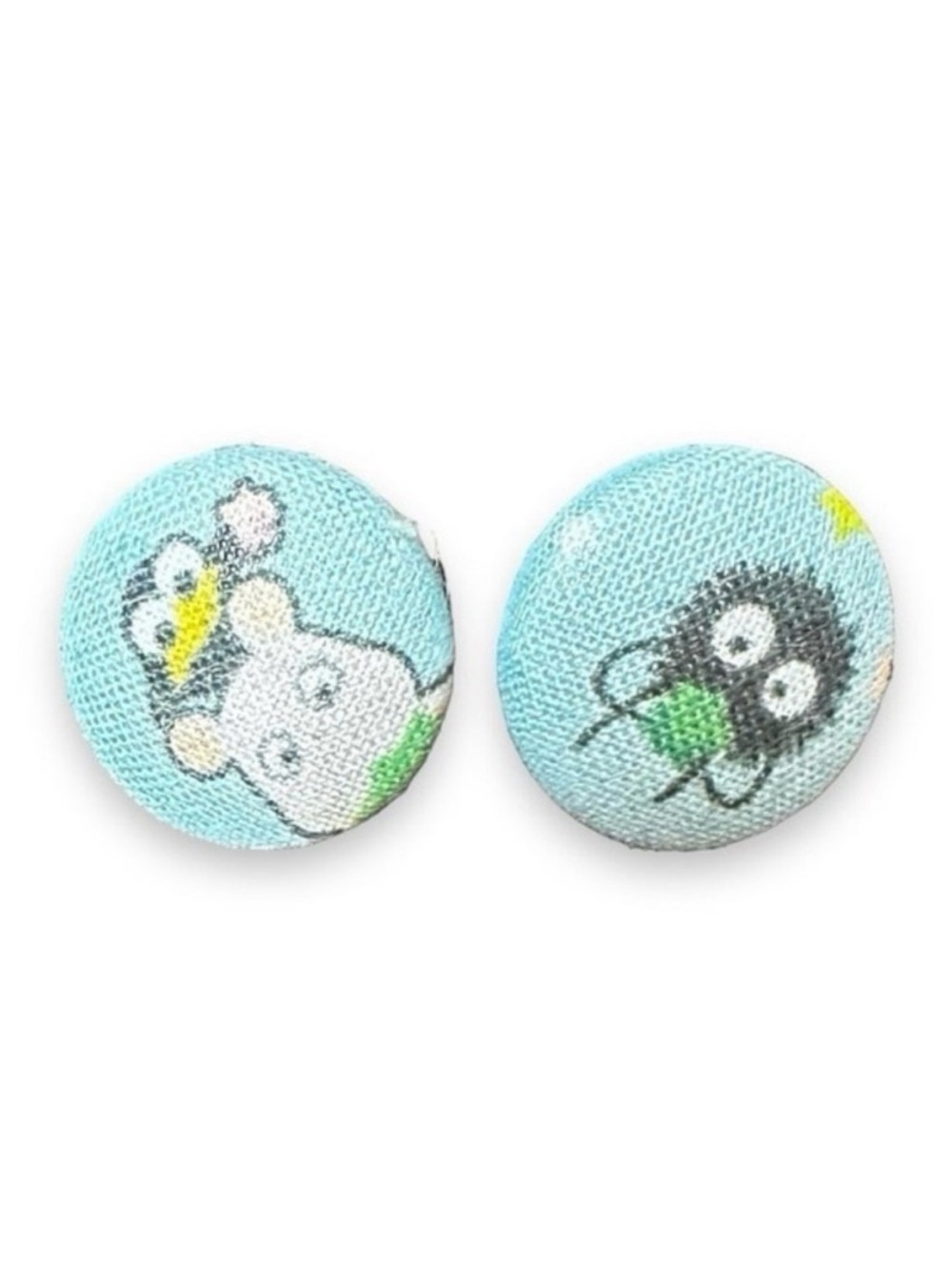 Spirited Away Studio Ghibli Blue Fabric Earrings Button Studs Handmade Jewelry